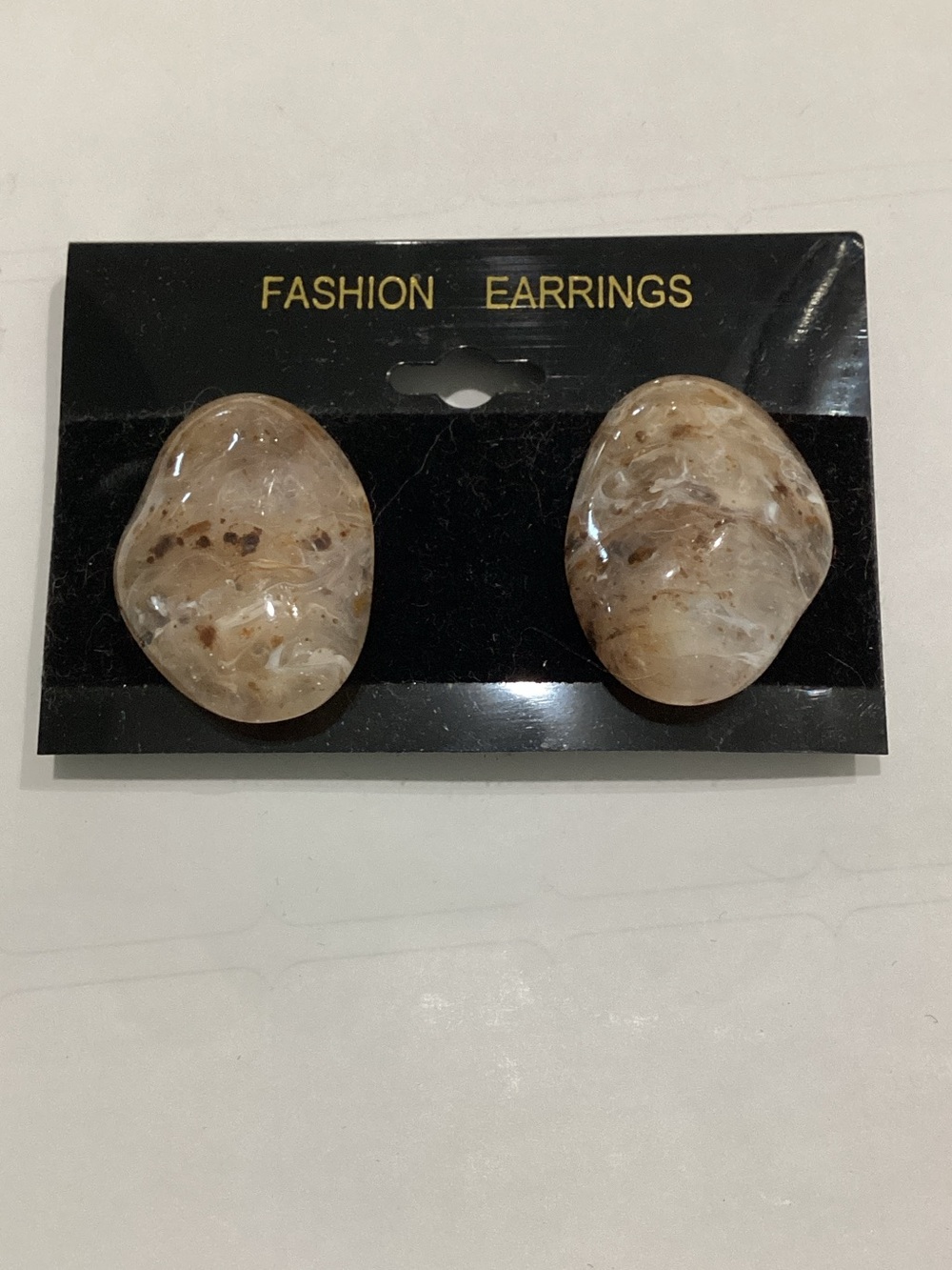 Beige Marble Resin Statement clip on Earrings